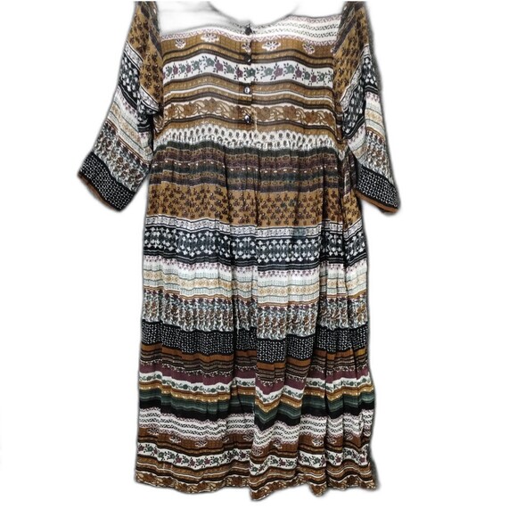 PTNY Midi Dress Size M Gauzy 3/4 Sleeve Brown Green Lightweight Eart tones fairy - Picture 1 of 12